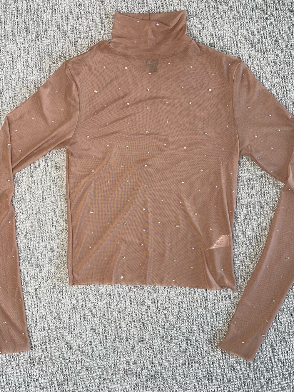 wild fable Brown Sheer Turtleneck with Rhinestone Dots